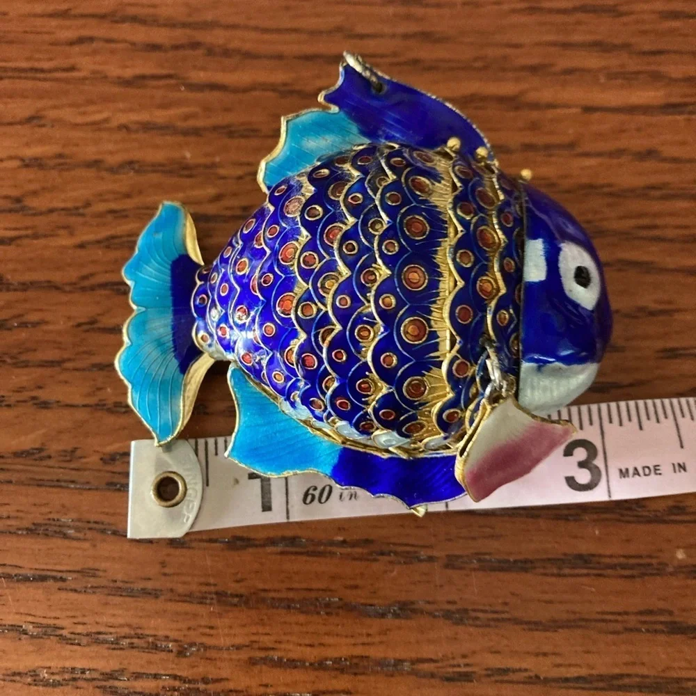 Articulated Cloisonne 2 Fish Vintage Christmas Ornaments